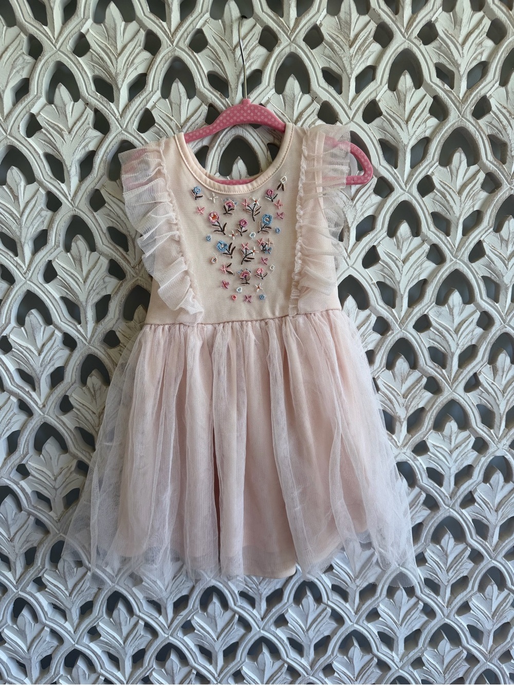 Floral Embroidered Tulle Dress, 3T